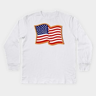 Embroidery American Flag Sticker Kids Long Sleeve T-Shirt